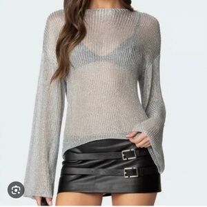 Edikted Metallic Silver Mesh Knit Top *NWT*